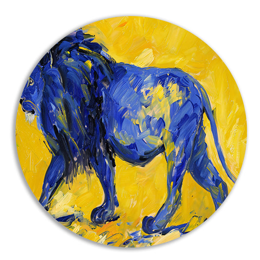 Schilderij van een abstracte blauwe leeuw forex muurcirkel