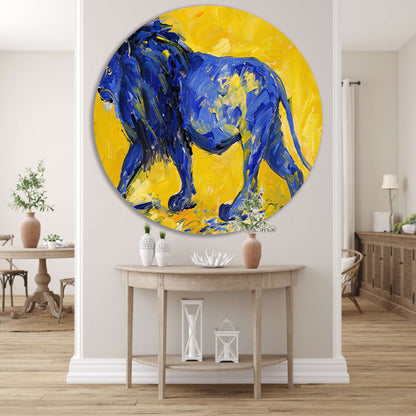 Schilderij van een abstracte blauwe leeuw forex muurcirkel