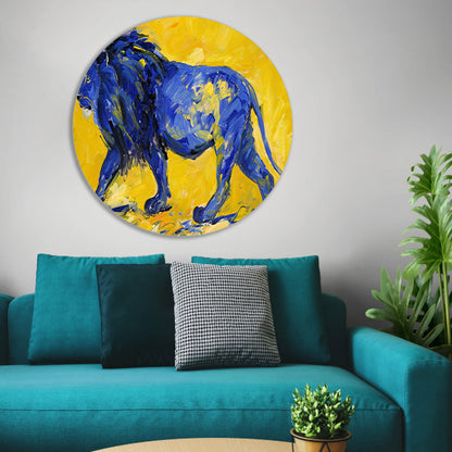 Schilderij van een abstracte blauwe leeuw forex muurcirkel