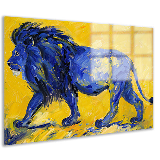 Schilderij van een abstracte blauwe leeuw acrylglas