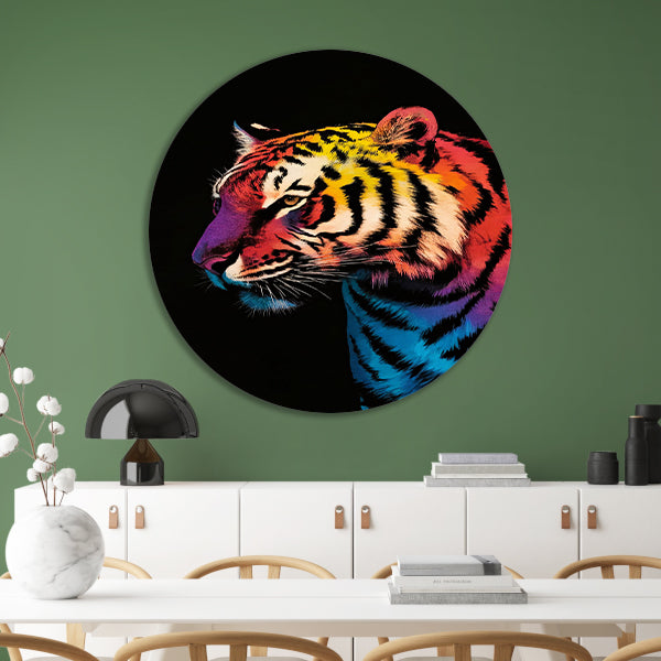 Kleurrijke surrealistische tijger met abstracte details forex muurcirkel