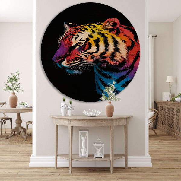 Kleurrijke surrealistische tijger met abstracte details forex muurcirkel