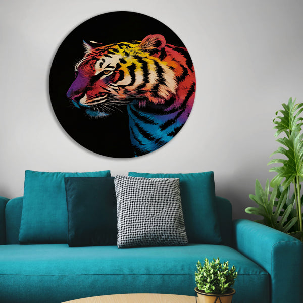 Kleurrijke surrealistische tijger met abstracte details forex muurcirkel