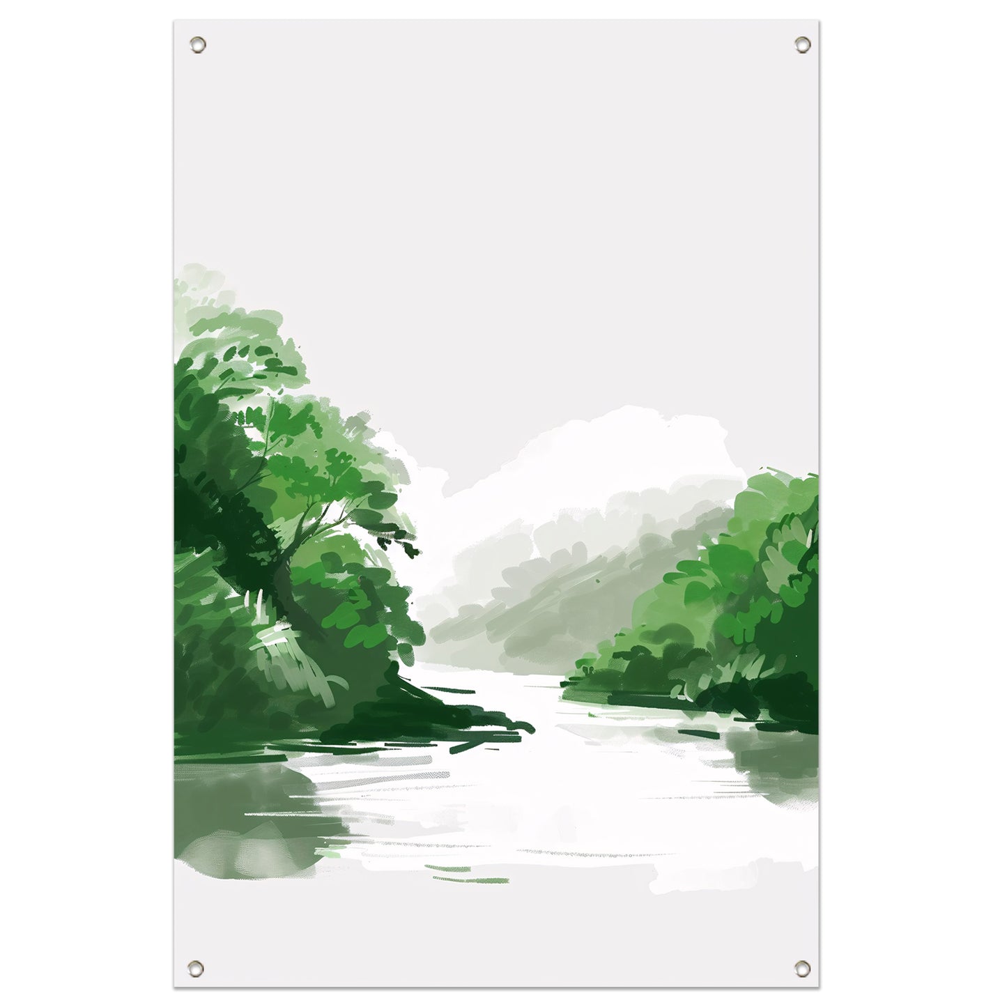 Rustgevend schilderij van rivier en bomen tuinposter