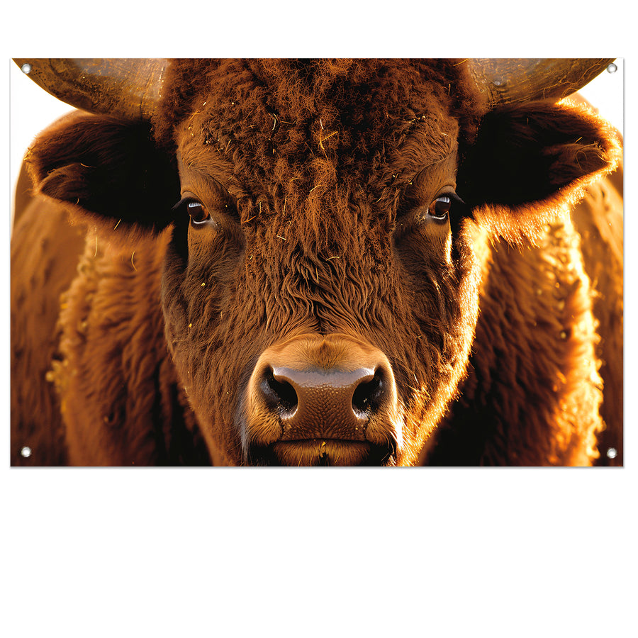 Close-up portret van een majestueuze bison tuinposter