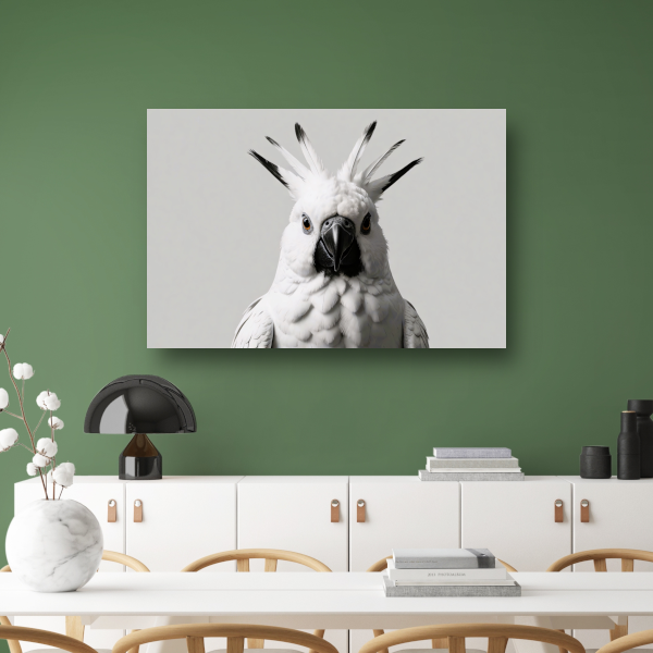 Close-up van een witte kaketoe met details canvas met baklijst