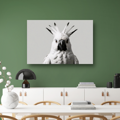 Close-up van een witte kaketoe met details canvas met baklijst