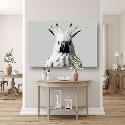 Close-up van een witte kaketoe met details canvas met baklijst