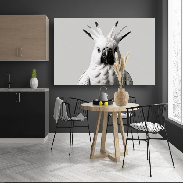 Close-up van een witte kaketoe met details canvas met baklijst