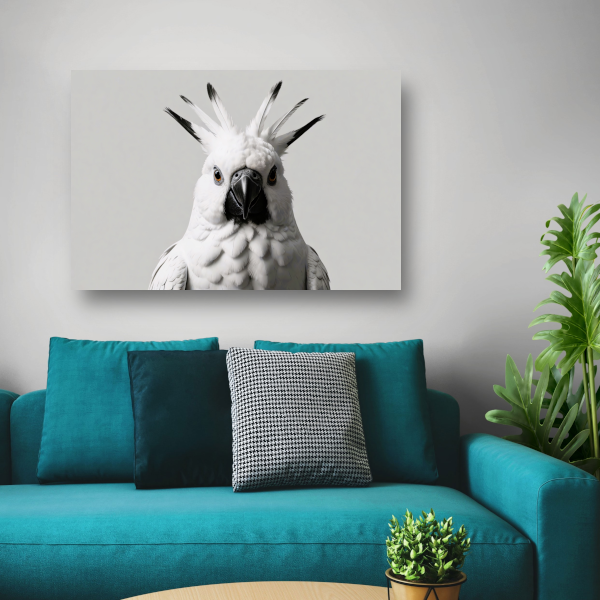 Close-up van een witte kaketoe met details canvas met baklijst