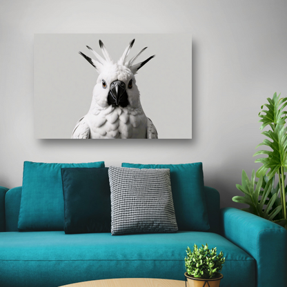 Close-up van een witte kaketoe met details canvas met baklijst