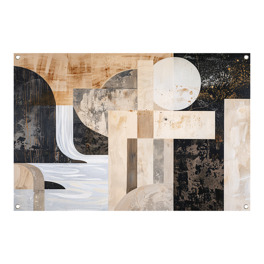 Monochrome Abstractie met Gouden Accenten tuinposter