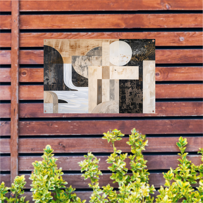 Monochrome Abstractie met Gouden Accenten tuinposter