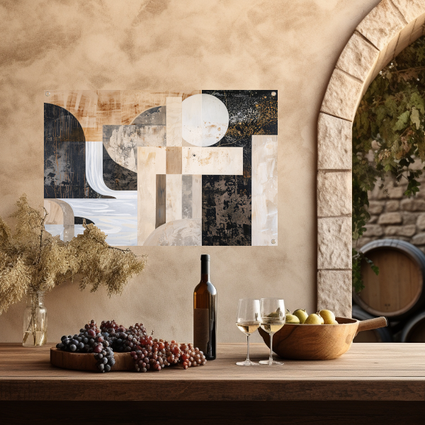 Monochrome Abstractie met Gouden Accenten tuinposter