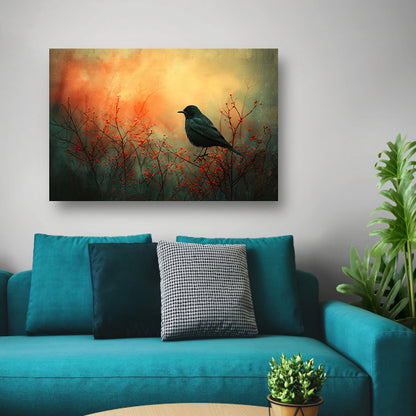 Vogel tussen de vlammende rode planten canvas
