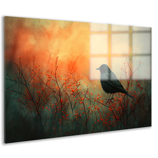 Vogel tussen de vlammende rode planten acrylglas