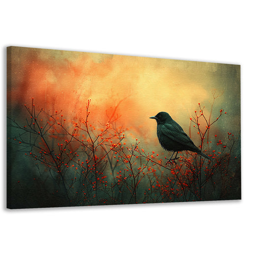 Vogel tussen de vlammende rode planten canvas