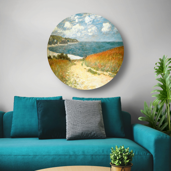Pad in de tarwe bij Pourville - Claude Monet aluminium muurcirkel