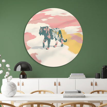 Kleurrijke abstracte tijger schilderij in popart-stijl aluminium muurcirkel