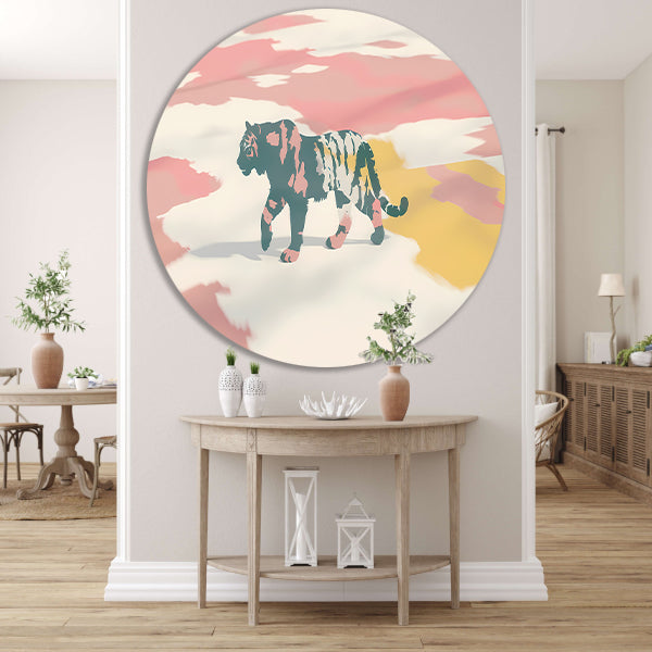 Kleurrijke abstracte tijger schilderij in popart-stijl forex muurcirkel
