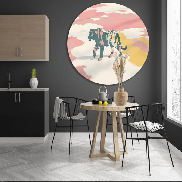 Kleurrijke abstracte tijger schilderij in popart-stijl aluminium muurcirkel