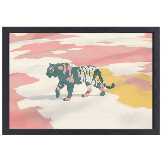Kleurrijke abstracte tijger schilderij in popart-stijl canvas met baklijst