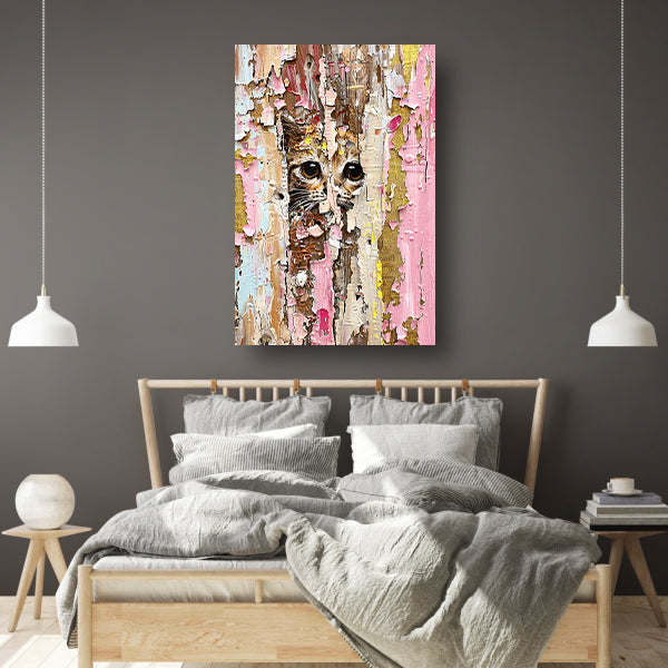 Abstracte kat achter vervallende verf canvas