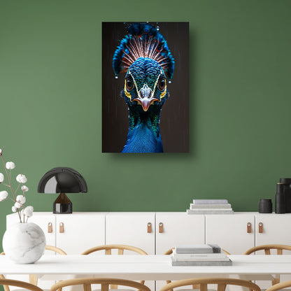 Close-up portret van een pauw in de regen canvas met baklijst