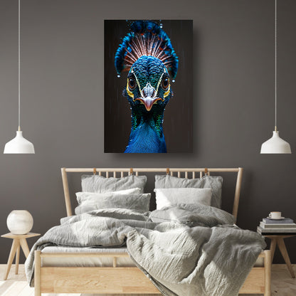 Close-up portret van een pauw in de regen canvas met baklijst