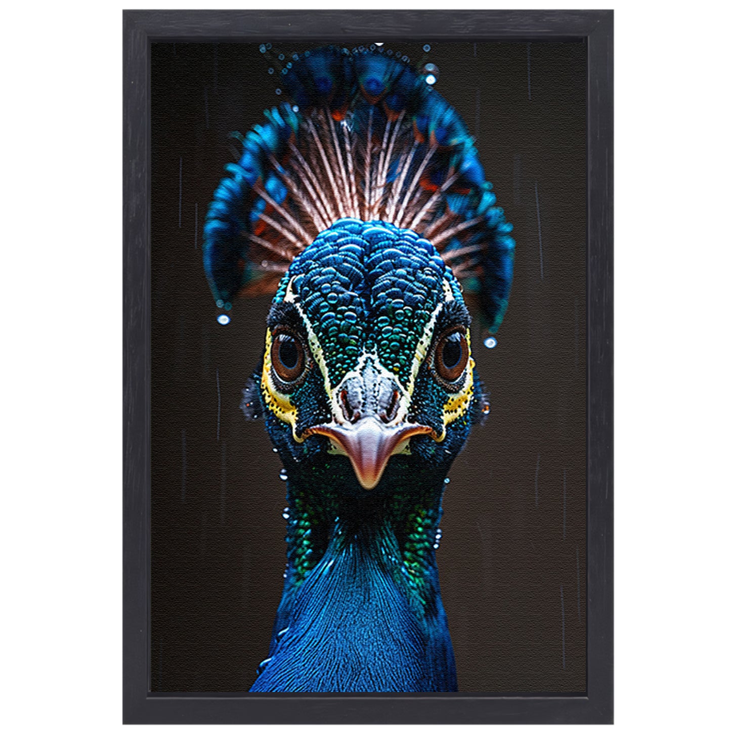 Close-up portret van een pauw in de regen canvas met baklijst