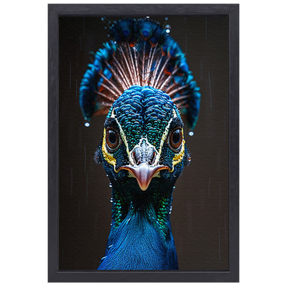 Close-up portret van een pauw in de regen canvas met baklijst