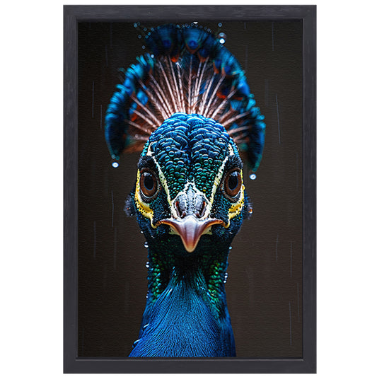 Close-up portret van een pauw in de regen canvas met baklijst