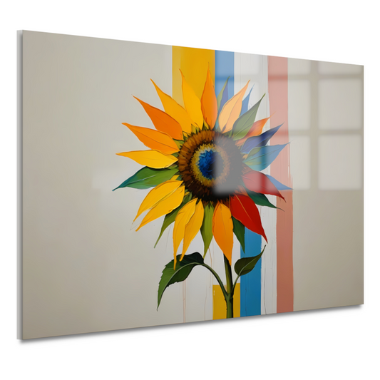 Abstracte Kleurrijke Zonnebloem op Gestreepte Achtergrond acrylglas