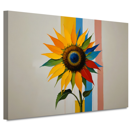 Abstracte Kleurrijke Zonnebloem op Gestreepte Achtergrond canvas