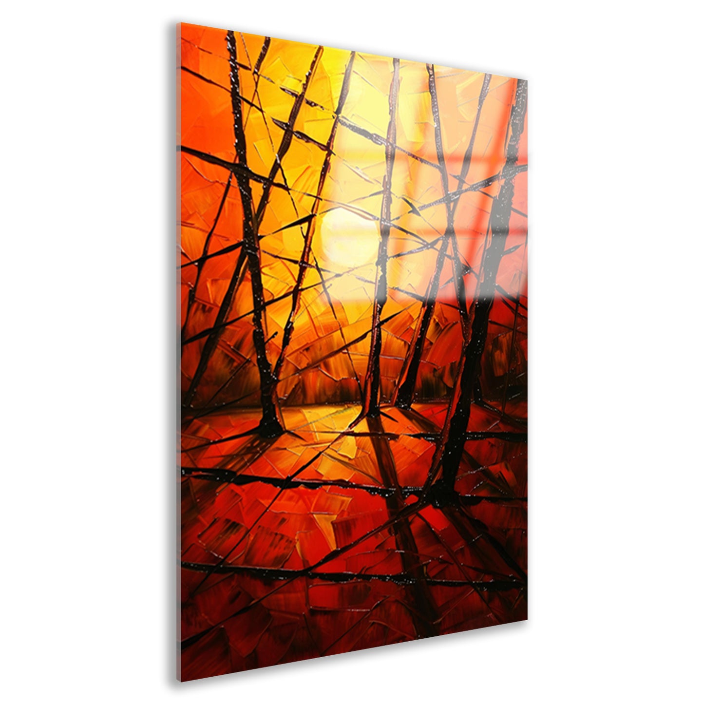 Kleurrijke abstracte zonsondergang met bomen acrylglas