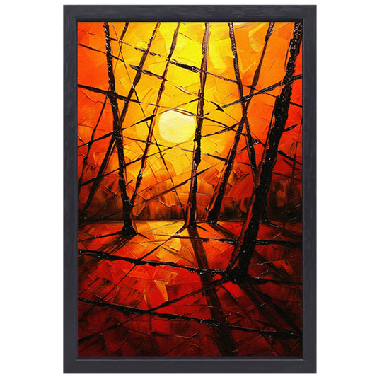 Kleurrijke abstracte zonsondergang met bomen canvas met baklijst