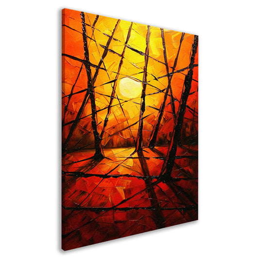 Kleurrijke abstracte zonsondergang met bomen canvas