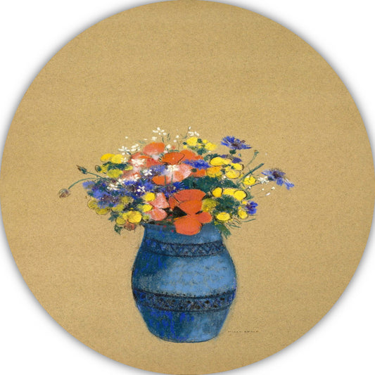 Vaas met bloemen - Odilon Redon aluminium muurcirkel