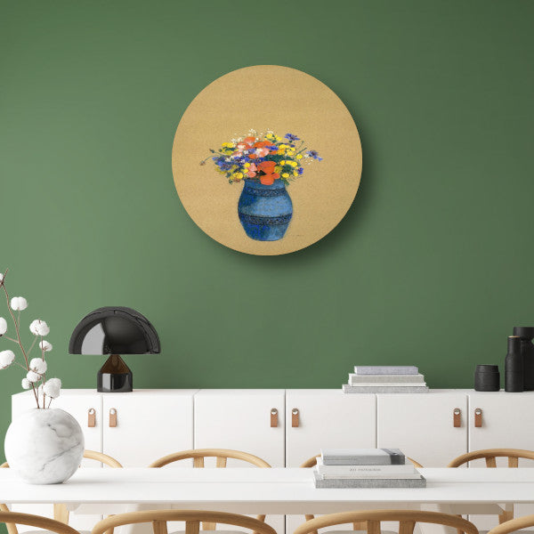 Vaas met bloemen - Odilon Redon aluminium muurcirkel