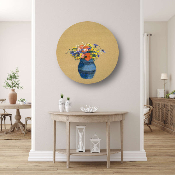 Vaas met bloemen - Odilon Redon aluminium muurcirkel