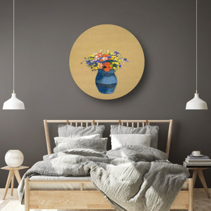 Vaas met bloemen - Odilon Redon aluminium muurcirkel