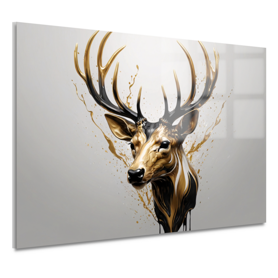 Gouden Hertenhoofd met Dynamische Spatten acrylglas
