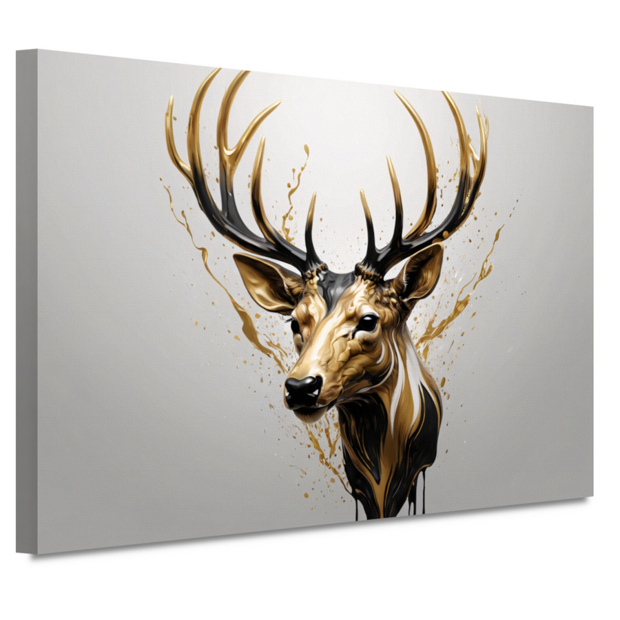 Gouden Hertenhoofd met Dynamische Spatten canvas
