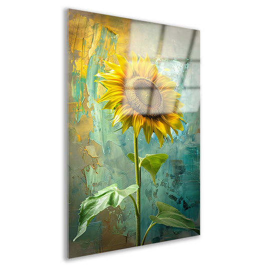 Schilderij van zonnebloem op kleurrijke achtergrond acrylglas