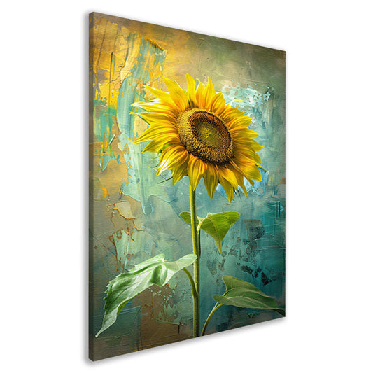 Schilderij van zonnebloem op kleurrijke achtergrond canvas