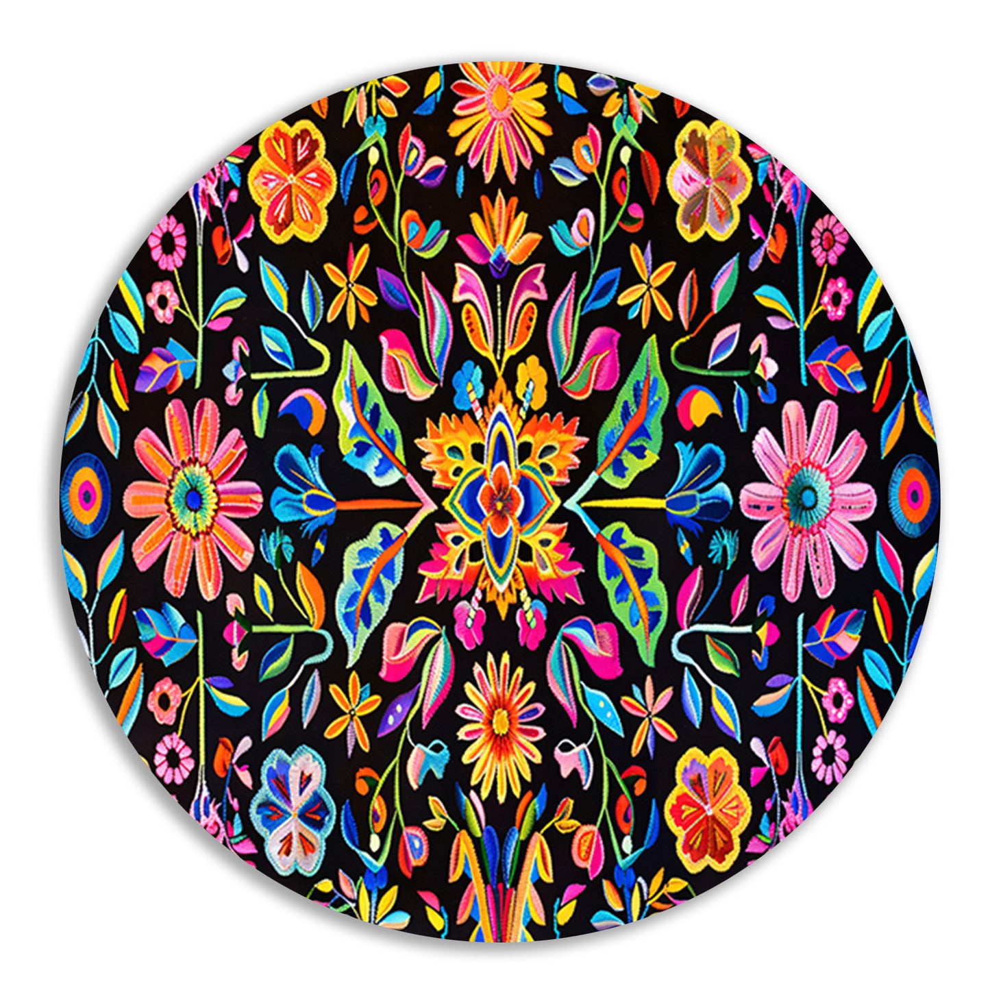 Kleurrijk Bloemenpatroon op Zwarte Achtergrond forex muurcirkel