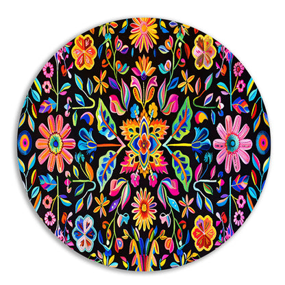 Kleurrijk Bloemenpatroon op Zwarte Achtergrond forex muurcirkel