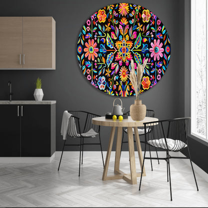 Kleurrijk Bloemenpatroon op Zwarte Achtergrond forex muurcirkel