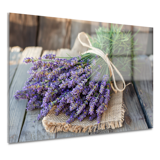 Lavendel stilleven op houten tafel acrylglas