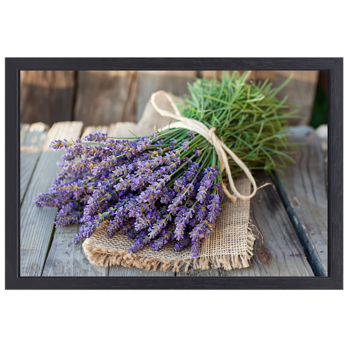 Lavendel stilleven op houten tafel canvas met baklijst